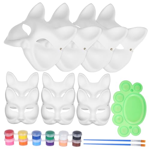 Beatifufu DIY Fuchsmasken aus Papierpulpe mit Farben Pinseln und Mischpalette Elastisches Band Bemalbare Tiermasken für Halloween Karneval Kostüm Party von Beatifufu
