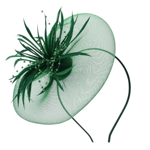 Beatifufu Eleganter Federn haarreif Damen Party Haarschmuck Originelles Stirnband Leichtes Zubehör Dunkelgrün Mesh von Beatifufu