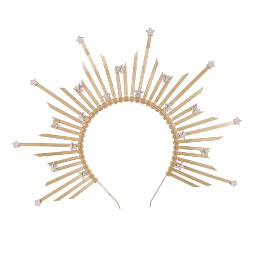 Beatifufu Goldener Sunburst Spike Haarreif Damen Kopfschmuck Göttin Stirnband Halloween Gothic Kostümaccessoire Leicht und Bequem von Beatifufu