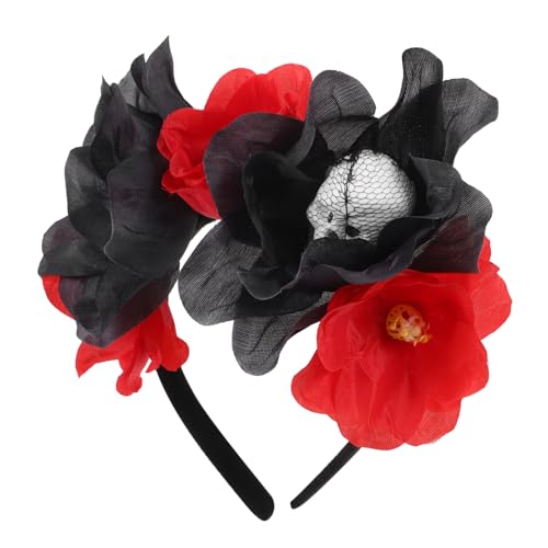 Beatifufu Halloween Haarreif mit Realistischer Totenkopf und Rosenblumen Dekoration Künstlicher Blumen Kopfschmuck Stilvoller Skull Hair Band für Halloween Party und Kostümzubehör von Beatifufu