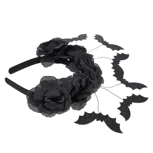 Beatifufu Halloween Haarreif mit Schwarzen Rosen und Fledermaus Motiv Bequemer Einheitsgröße Leichtes Party Accessoire für Halloween Kostüm und Festival für Damen und Mädchen von Beatifufu