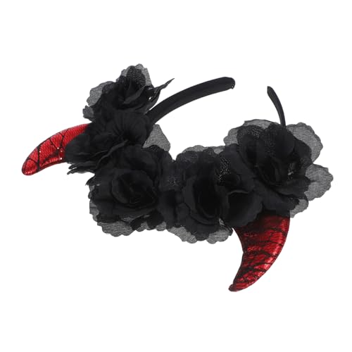 Beatifufu Halloween Haarreif mit Schwarzen Rosen und Teufelshörnern Leichter Hautfreundlicher Kopfschmuck für Cosplay Party und Karneval Bequemes Stirnband für Damen und Erwachsene von Beatifufu