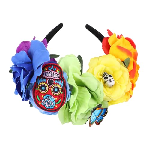 Beatifufu Halloween Haarschmuck Stirnband mit Rosen und Totenkopf Leichtes Festival Haarband für Frauen Langlebiger Kopfschmuck für Party und Kostüm für Halloween und Osterfeiern von Beatifufu