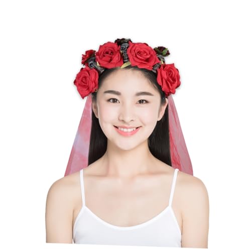 Beatifufu Halloween Stirnband mit Rotem Rosen Schädel Haarschmuck Realistisches Blumenhaarband für Damen und Idealer Kopfschmuck für Halloween Kostüm Party Fotografie und Cosplay von Beatifufu
