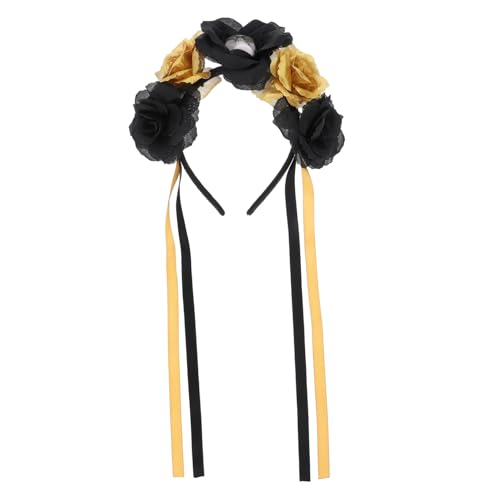 Beatifufu Halloween Totenkopf Haarreif mit Goldenen Rosen Originelles Day Of The Dead Haarschmuck für Damen Stilvolles Halloween Kopfband Passend zu Kostüm und Brautkleid von Beatifufu