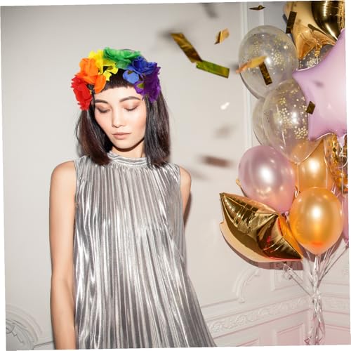 Beatifufu Lgbt Pride Stirnband Damen mit Elastischem Gummizug Bunter Blumenhaarreif Regenbogen Blumenkrone Haarschmuck für Festival Party Cosplay von Beatifufu