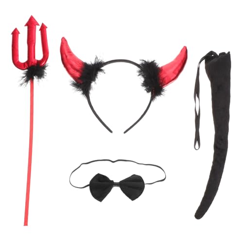 Beatifufu Teufelshörner Haarreif Set mit Gabel Fliege und Rotes Halloween Kostüm Zubehör für Damen und Mädchen Cosplay Party Karneval von Beatifufu