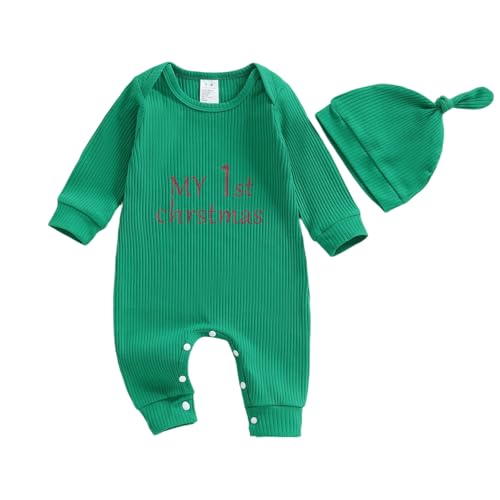 Baby Jungen Mädchen Weihnachten Outfit Strampler Neugeborene Weihnachtenoutfits Kleinkinder Winter Overall + Hut Chrstmas Kleidung Set (Grün, 9-12 Monate) von Beauace