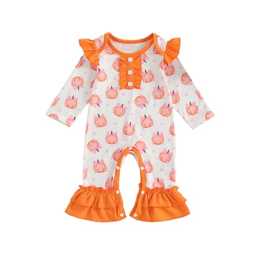 Beauace Neugeborenes Baby Mädchen Halloween Outfit Strampler Kürbis Kostüm Langarm Baby-Body Bodysuit Klinkind Kleidung Set (Orange, 3-6 Monate) von Beauace