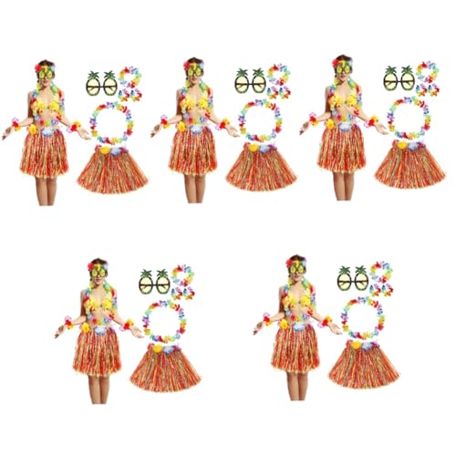 5 Sätze Grasrock Blumenkranz Sonnenbrille für Luau Partys Leichte Strapazierfähige Materialien für Strand Sommerfestivals von Beaupretty