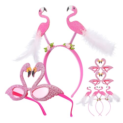 Beaupretty 1 Satz Hawaii-Party-Outfit kunststoff plastiktisch Hawaii-Flamingo-Stirnband Flamingo-Kopfschmuck Kinderbrille Dekorationen Party-Requisiten Party-Stirnband Gläser schmücken von Beaupretty