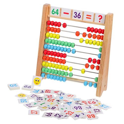 Beaupretty 1 Satz Holz Rechenrahmen mit Karten Pädagogisches Mathe für Vorschulkinder Abacus Zählhilfe mit Bunten Perlen für Mathe Lernspaß von Beaupretty