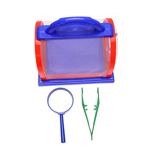 Beaupretty 1 Satz Insekten Sammelset für Robustes Tragetaschen Netz mit Griff Lupe und Pinzette für Outdoor und Naturerkundungen Rot Blau von Beaupretty