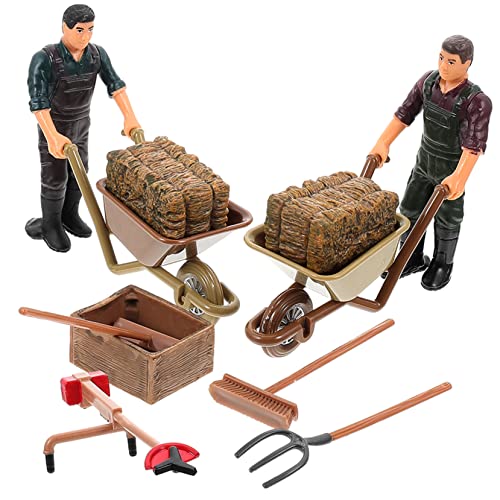 Beaupretty Miniatur Bauernhof Spielzeug mit Bauernfigur und Werkzeugen – 12 Stück Zubehör für Schreibtischdekoration und Sandtischlandschaften von Beaupretty