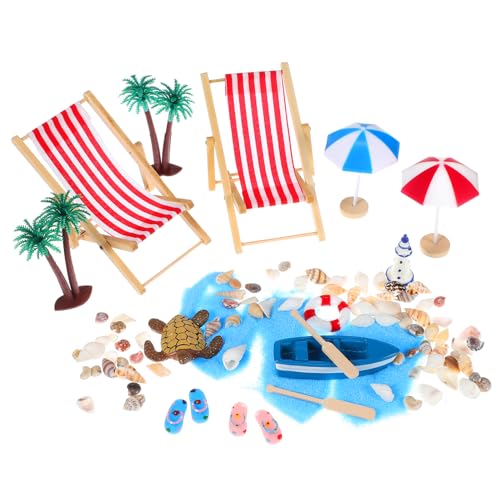 Beaupretty 1 Satz Miniatur Strand Deko Faltbare Strandstühle und Sonnenschirme für Mini Landschaften Puppenhäuser Kreative Tischdekorationen Langlebige und Interaktive Zufällige Farbe von Beaupretty
