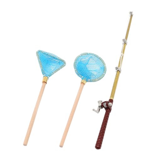 Beaupretty Kleiner Angelrute Satz für Puppenhaus Tragbare Miniatur Angelruten Dekoration mit Fischernetz für Kinder für Kleiner Hausmöbel und Kreative Spielzeuge von Beaupretty