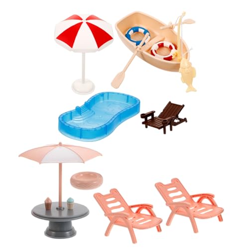 Beaupretty 1 Satz Strandspielzeug mit Sonnenschirm Strandstuhl und Schwimmring für DIY Feengarten Dekorationen von Beaupretty