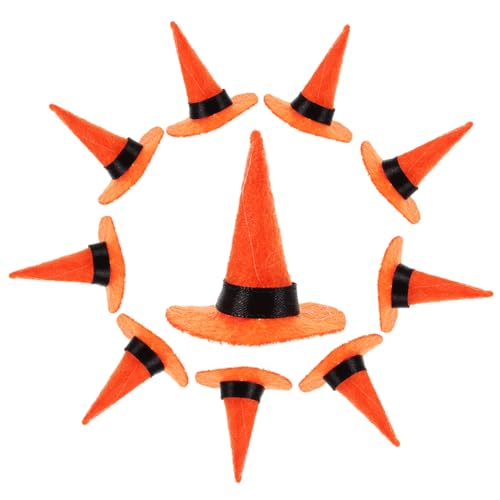 Beaupretty 10 Stck. Teiliges Mini Hexenhut Filz Kleine Dekorative Hexenhüte für Halloween Party Karneval Cosplay Vielseitige Gnom Puppenhaus-deko Orange von Beaupretty