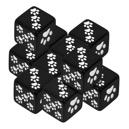 Beaupretty 10 Stück Schwarze Resin Würfel mit Bärenpfoten Muster Sechsseitige Spielwürfel für Brettspiele Leicht Robust und Bruchfest für Party und Unterricht von Beaupretty