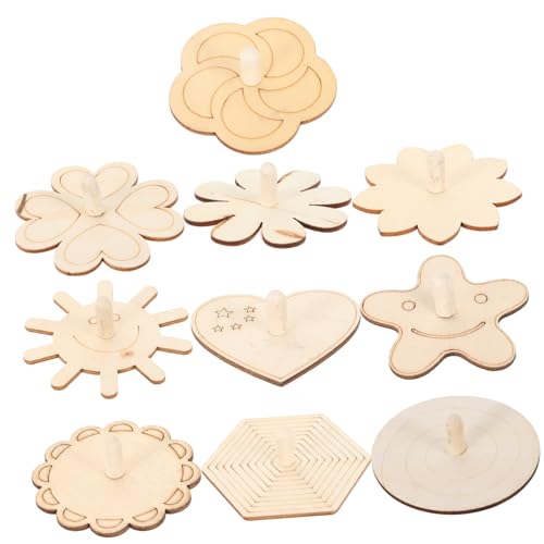 Beaupretty 10 Stück Teiliges Holz Gyro Bastelset Unbemalt DIY Malspaß Kreative Formen Stern Herz Kleeblatt für Kindergarten von Beaupretty