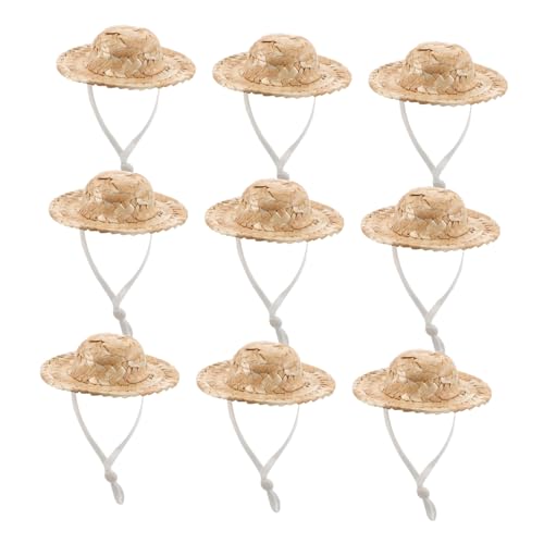 Beaupretty 10 Stück Teiliges Mini Strohhut für Puppenhaus Handgefertigte Geflochtene Sombrero Hüte mit Kinnriemen Langlebig und Vielseitig für DIY Bastelprojekte und Sommerliche von Beaupretty
