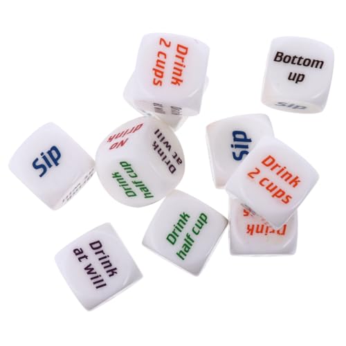 Beaupretty 10 Stück Teiliges Trinkspiel Würfelset aus Acryl Weiße Runde Kanten Kreative Entertainment Dice für Bar und Festival für Lustige Partyspiele und Geschenkideen von Beaupretty