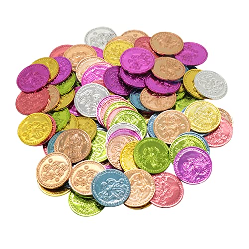 Beaupretty 100 Stück Bunte Plastik Spielmünzen für Schatzsuche und Kindergeburtstag Leichte Kunststoff Partycoins Piraten und Themenfeiern von Beaupretty