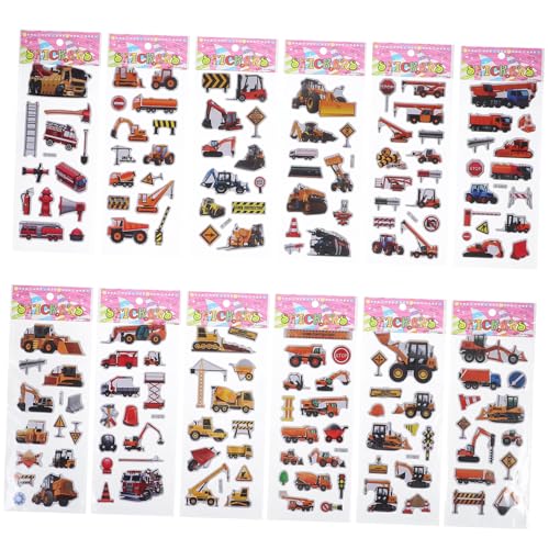 Beaupretty 12 Stück Teiliges Fahrzeug Sticker Set mit Bagger LKW und Bulldozer Motiven Bunte Haftende Auto Aufkleber für Pädagogisches Bastelset für Jungen und Mädchen von Beaupretty