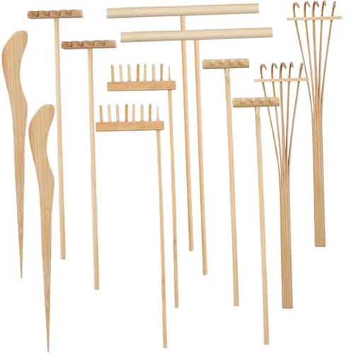 Beaupretty 12 Stück Teiliges Mini Garten Sandharken aus Langlebigem Bambus Vielseitige DIY Zen Garten Werkzeuge für Desktop Dekoration und Mini für Sand und Trockenlandschaften von Beaupretty