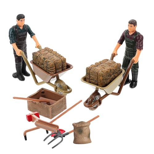 Beaupretty 12 Stück Teiliges Miniatur Bauernhof spielset mit Bauern Mini gartenwerkzeugen und Schubkarre Detailreiche Figuren aus Kunststoff Lebendige Micro Landschaft Dekoration für Garten von Beaupretty