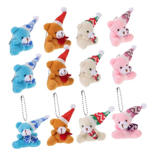 Beaupretty 12 Stück Teiliges Weihnachtsanhänger Teddybär Plüsch Schlüsselanhänger Kuscheltier Taschenanhänger Weiche Dekoration Geschenk für Erwachsene von Beaupretty