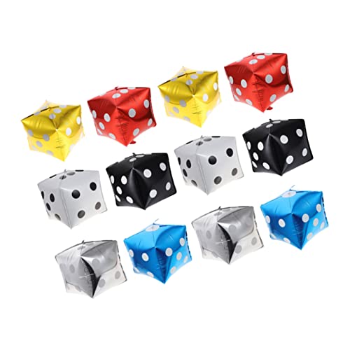 Beaupretty 12 Stück Würfel Luftballons Themen Deko für Geburtstags und Spieleabende Aluminiumfolie Gold Silber Rot Blau Selbstverschließend Wiederverwendbar von Beaupretty