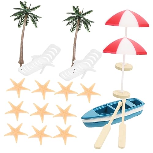 Beaupretty 17Stücke Teiliges Miniatur Stranddekorationsset Mikrolandschaft Zubehör für Puppenhäuser Liegestühle Sonnenschirme Meerestiere und für Kreative Gartenprojekte von Beaupretty
