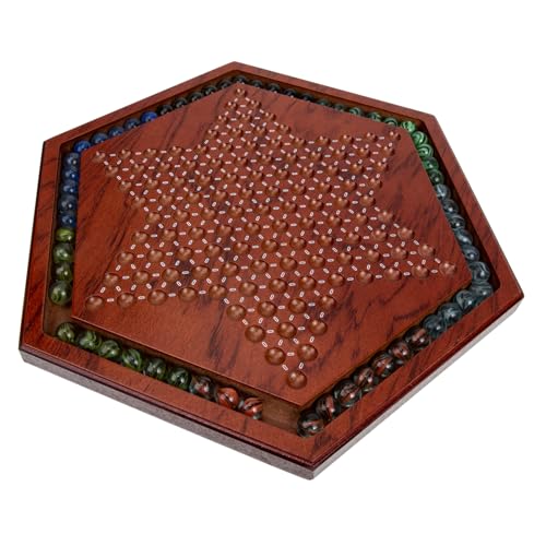 Beaupretty 1Satz Holz Chinesisches Checkers mit Glasmurmeln Pädagogisches Brettspiel für Spieler Fördert Hand Auge Koordination Problemlösung und Strategisches von Beaupretty