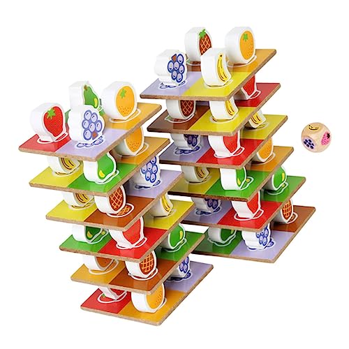 Beaupretty Holzspielzeug Satz für Kinder Obst Lernspielzeug Balancierende Stapelblöcke Eltern Kind Spielzeug Früherziehung von Beaupretty
