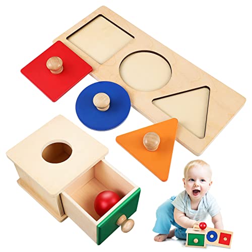 Beaupretty 1Satz Montessori aus Holz Wurfbox mit Geometrischem Einlegebrett für Kleinkinder Sensorisches Lernspielzeug zur Verbesserung der Motorik und Hand Augen Koordination von Beaupretty