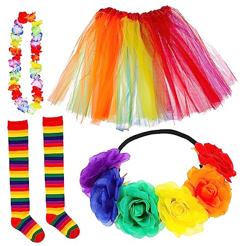 Beaupretty 1Satz Regenbogen Tüllrock Für Frauen Pride Kostümzubehör Mit Tutu Rock Kniestrümpfen Stirnband Festivals Mottopartys Bühnenaufführungen von Beaupretty