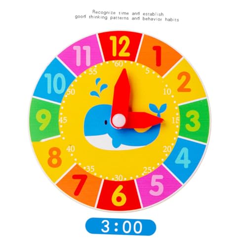 Beaupretty 2 STÜCK Teiliges Holz Lernspielzeug Uhr Buntes Kognitives Lernspielzeug für Frühe Bildung Handliches Holzspielzeug mit Wal und Blumenmotiv Fördert Koordination und Zeitverständnis von Beaupretty