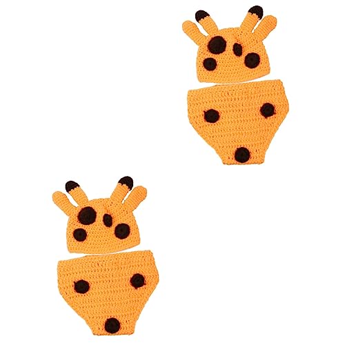 Beaupretty 2 Sätze Handgemachten Giraffen Kostüm Requisiten für Neugeborene Gestrickte Mütze und Shorts Gelb für Fotoshootings Geeignet für Monate von Beaupretty