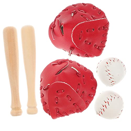 Beaupretty 2 Sätze Mini Baseball Set Teilig mit Roten Handschuhen Bällen und Schlägern Miniatur Baseballspielzeug für Puppenzubehör Lustiges Sport Accessoire zum Rollenspiel von Beaupretty