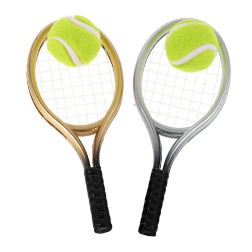 Beaupretty 2 Sätze Mini Tennis Set Teilig Miniatur Tennisschläger und Ball Set Silber Gold Tennistrainer Puppenzubehör Sportspielzeug für Puppenhaus und Sammler von Beaupretty