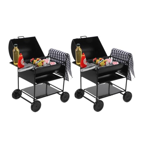 Beaupretty 2 Sätze Miniatur BBQ Grill aus Metall Schwarzes Langlebiges Modell mit Detailgetreuer Verarbeitung Platzsparend Realistisches Puppenhaus für Küche und Außenbereich von Beaupretty