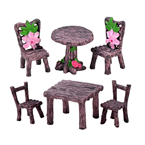 Beaupretty 2 Sätze Miniatur Mooslandschaft Deko Holz Miniaturmöbel Resin Tisch Stuhl Figuren für Mikrolandschaft Puppenhaus Garten Bonsai Sukkulenten Dekoration Teiliges von Beaupretty