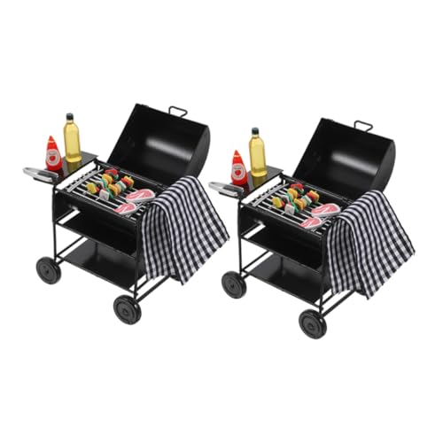 Beaupretty 2 Sätze Miniatur Puppenhaus Grill Set aus Schwarzem Metall Realistisches BBQ Modell mit Künstlichem Essen Langlebig Detailreich für Puppenhausküchen und Outdoor Simulation von Beaupretty