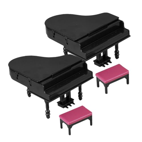 Beaupretty 2 Sätze Miniatur Puppenhaus Klavier Set mit Hocker Teilig Stilvolles Musikinstrument Modell für DIY Landschaft Detailreiche Puppenhaus Dekoration und Kreatives für Musikliebhaber von Beaupretty