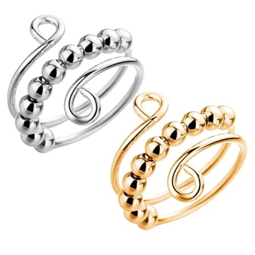 Beaupretty 2 Stück Delikater Metall Fidget Ringe Drehbar Stressreduzierend Kleine Angst Ringe Damen Geschenk Modischer Finger Schmuck Langlebig und Hautfreundlich von Beaupretty