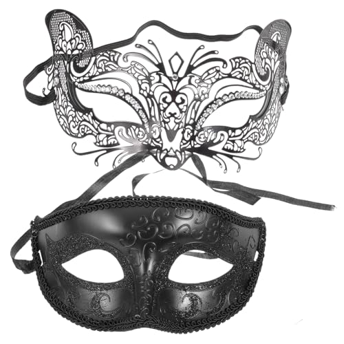 Beaupretty 2 Stück Masquerade Ball Mask Halbgesichtsmaske aus Metall mit Strass Schwarz Party Augenmaske für Frauen Leicht und Angenehm für Kostümpartys und Maskenbälle von Beaupretty