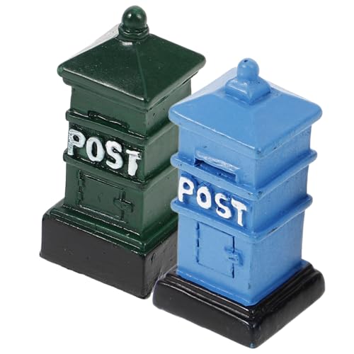 Beaupretty 2 Stück Miniatur Briefkasten aus Resin Realistische Mini Mailbox Modelle in Blau und Grün Dekorative Vintage Postkästen für Sandtisch und Puppenhaus Landschaft Detailreiche von Beaupretty