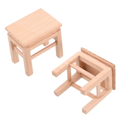 Beaupretty 2 Stück Miniatur Holz Hocker für Puppenhaus Zubehör Detailreiche Kleine Sitzbank Vielseitiger Puppenstuhl für Miniatur Garten und Dekoration von Beaupretty
