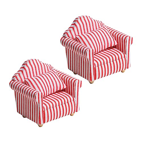 Beaupretty 2 Stück Miniatur Puppenhaus Möbel Rotes Weiß Gestreiftes Mini Sofa Realistisches Design Glatte Oberfläche Feinmotorik von Beaupretty